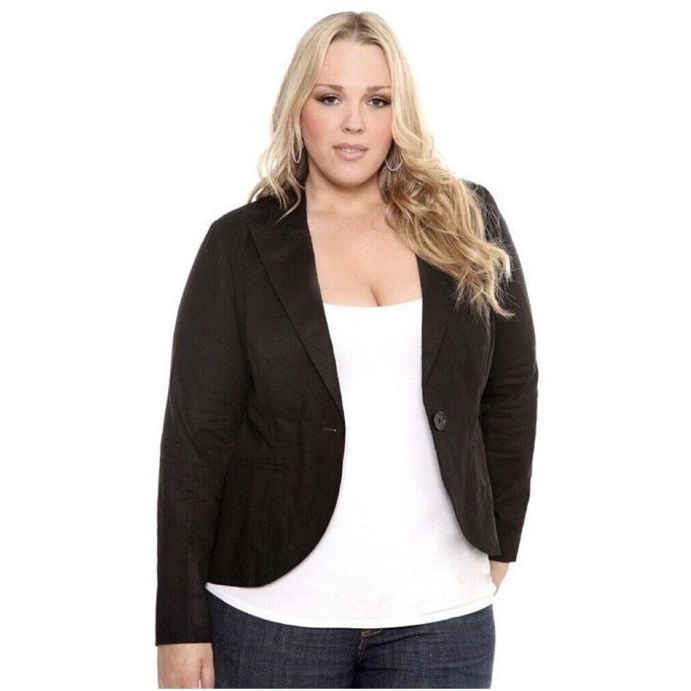 Torrid Black Linen Blend Blazer Jacket Size 12 Large (Torrid 0) Button Closure